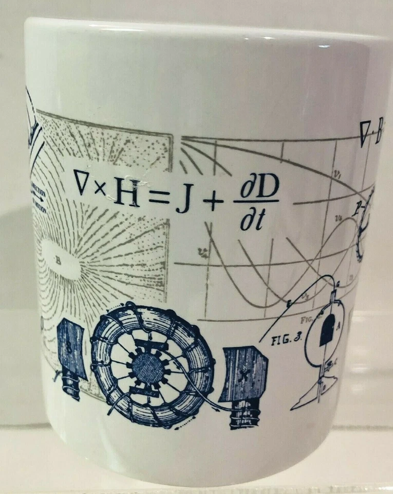 Taza de café de cerámica matemática blanca azul fórmulas dirección fuerza de movimiento divertido regalo Foto 2 de 4