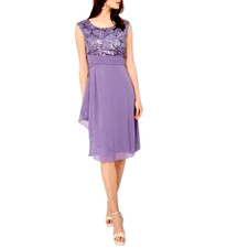 Alex Evenings Womens Dress Size 8 Purple sequin Lace Bodice Chiffon A Line New