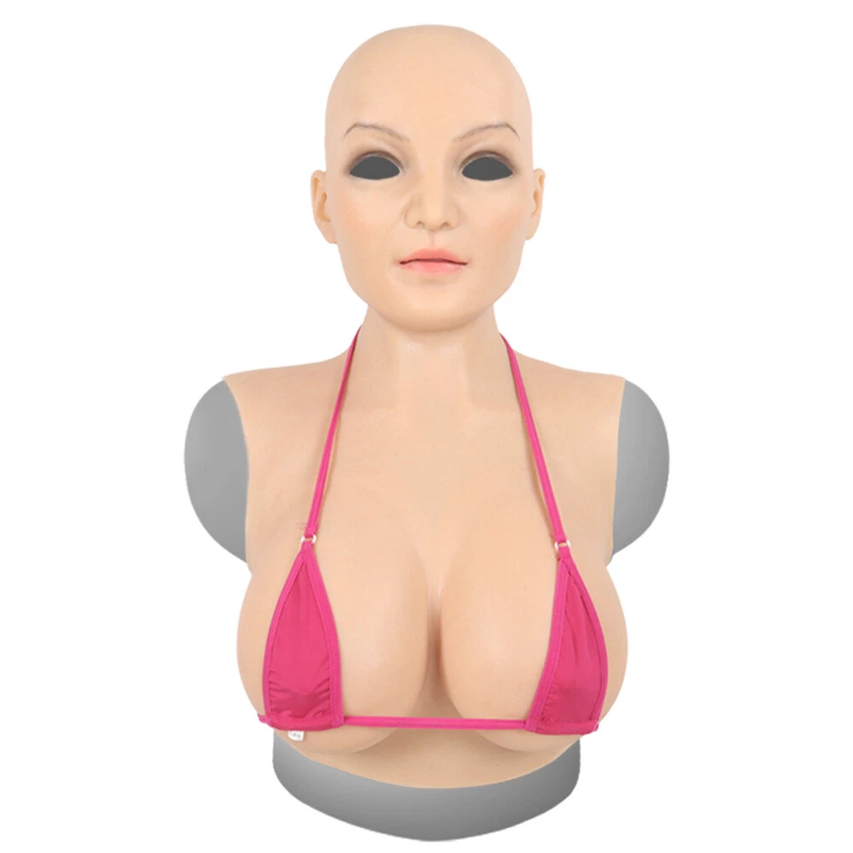 KnowU Female Mask Silicone Headwear With Big Breast Forms D/E Cup Crossdress - Image 2 of 4