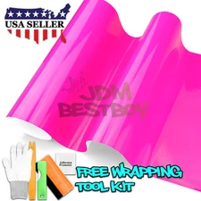 Fluorescent Gloss Neon Pink Car Sticker Decal Vinyl Wrap Air Release Sheet Film