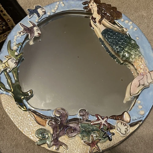Vtg 2003 Blue Sky Clayworks Mermaid Under The Sea Scene Wall Mirror 12"