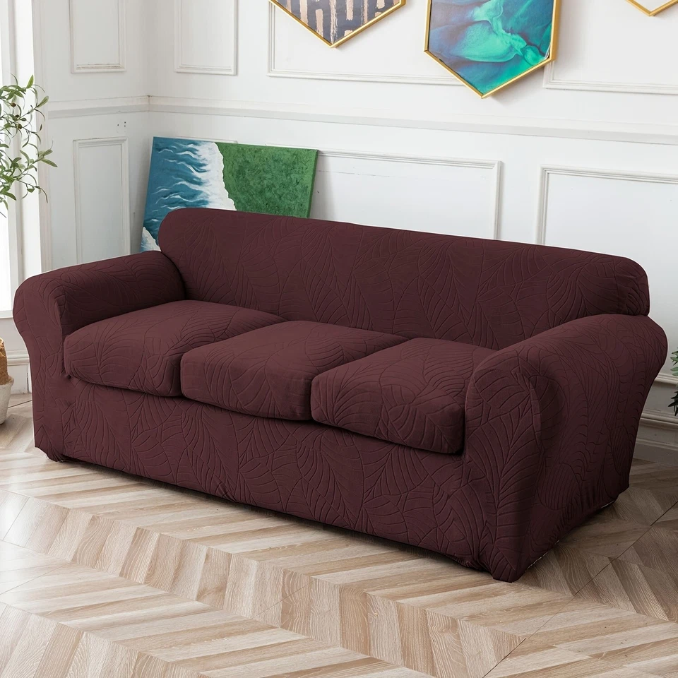 4pcs/set Waterproof non-slip leaf jacquard stretch sofa cover with cushion cover - Image 4 of 4