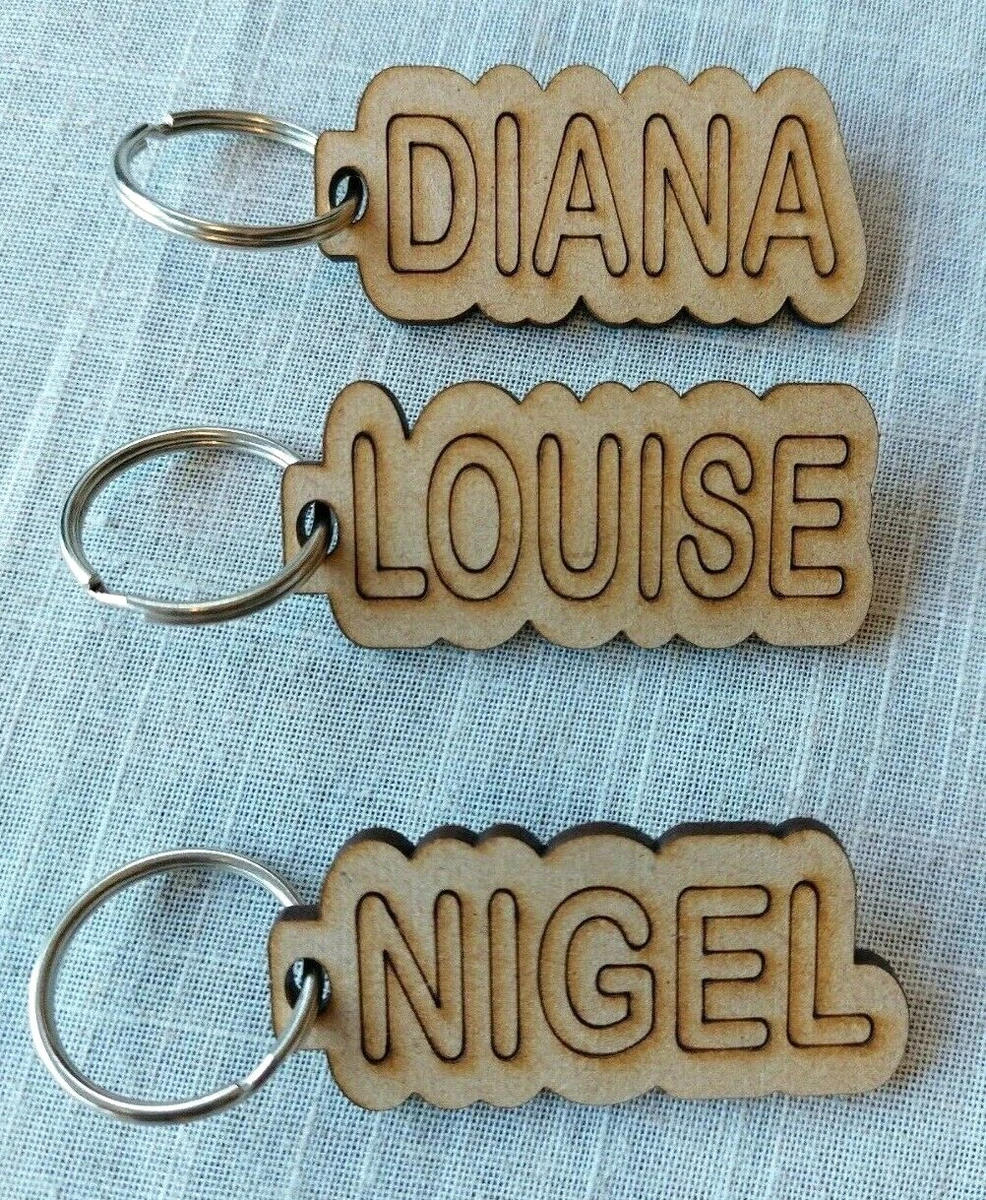 Personalised Name Word Keyrings Wooden Laser Cut Keepsake Gift Keys Paint Colour