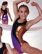 NWOT Axis Gymnastic Dance Tank Leotard Purple/Black/Copper Foil Rhinestone SA