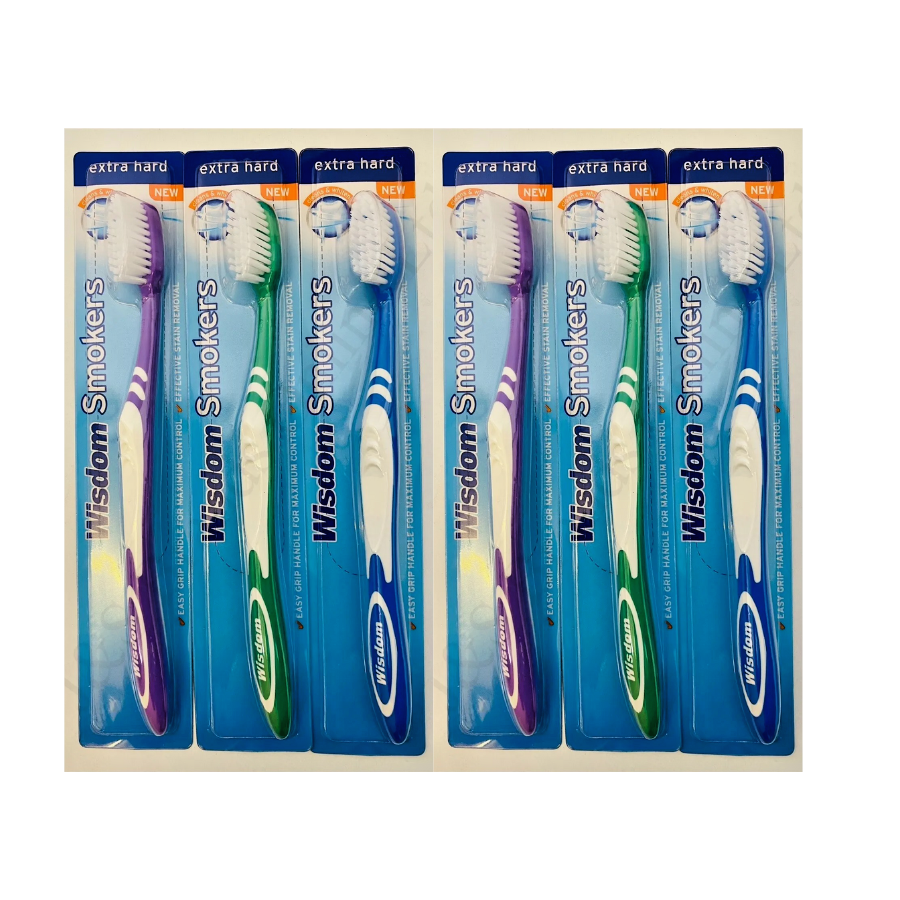 6 x Wisdom Addis Smokers Stain Remover Toothbrush Extra Hard Bristles