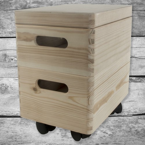 Set of 2 Small Wooden Stackable Storage Boxes| 30 X 20 X 32 cm |Decorative Pine - Picture 2 of 8