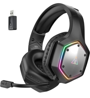 EKSA E1000 Wireless Gaming Headset, 2.4GHz USB Gaming Headphones w Microphone