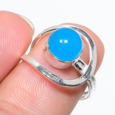 Blue Chalcedony Gemstone Handmade 925 Sterling Silver Jewelry Ring Size 7.5 US 