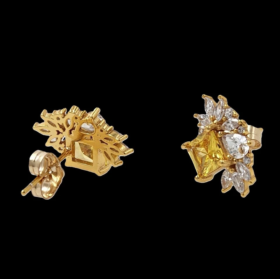 1,5 ct. Pendientes Princesa Canaria Zafiro Creado Amarillo Chapados en Oro Amarillo Foto 2 de 4