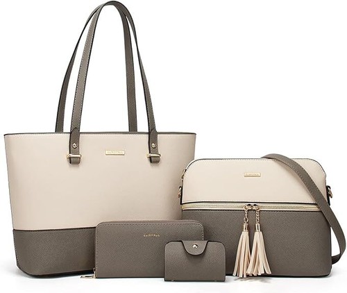 Set de bolsos para mujer 4 piezas cuero sintético bolso de mano hombro y satchel