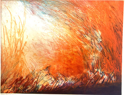 Jorg Schmeisser  ''Fire''  1985 Copperplate Etching Unique Artist Proof