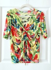 Cha Cha Vente Tropical Floral Mesh Top, Size Small, Womens. Made in USA.