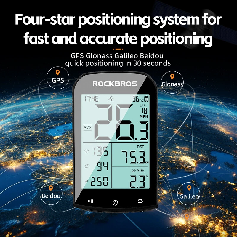 ROCKBROS M1 GPS Cycling Computer Wireless Bluetooth 5.0 IPX6 Waterproof ANT+ - Image 2 of 4