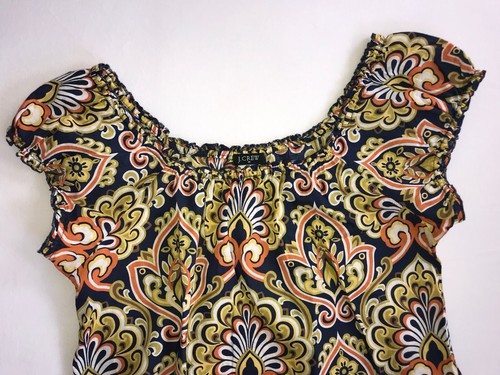 $69 J CREW On/Off Shoulder Top Blouse SUMMER READY! Festive Talavera Print XS S - Picture 3 of 10