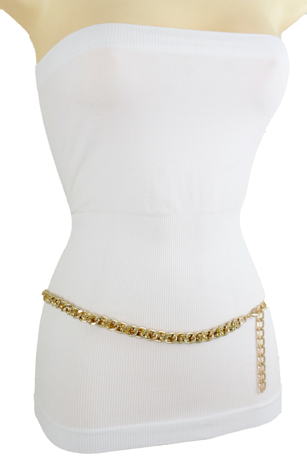Mujer Oro Cadena Metal Cinturón Hip Cintura Alta Malla Cuentas Bling Xs S M L EG