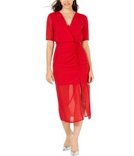 Leyden Womens Ruched Midi Dress