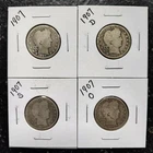 Set of 90% Silver Barber Quarters (Lot of 4) Coins 1907, D, S, O Low Mintage 25c