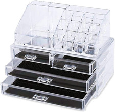 Portatrucco Organizer per Make up Con 4 Cassetti Da Bagno, Trasparente Con Scomp