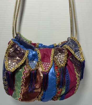 Rita Diana For Mylinka NYC Multicolor Leather Patchwork Boho Tassel Shoulder Bag