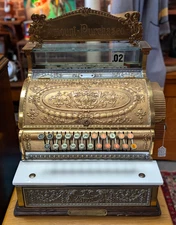 Rare 1900s Polished Brass National Cash Register Model No.349 On Stand - Working