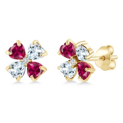 2.23 Ct Created Ruby Aquamarine 18K Yellow Gold Plated Silver Earrings