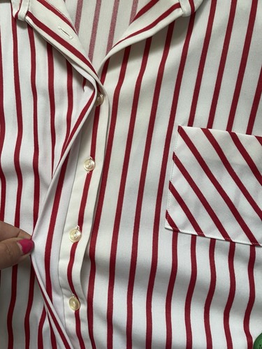 Streifen Kleid Bindegürtel Rot Weiß Gr 50 Brust 63 cm - Bild 7 von 7