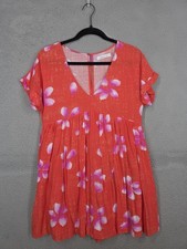 Red Floral Romper Dress Small Mustard Seed Knee Length Short Sleeve Summer