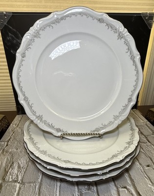 Winterling Bavaria White w/Silver Trim 4 Dinner Plates gray scallop WIG1005