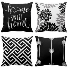 Set of 4 Throw Pillow Covers Modern Abstract Geometry Black White and Grey Wo...
