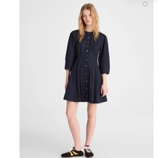 Madewell Sculptural-Sleeve Pleated Mini Dress Navy Blue 00 NEW Dark Academia