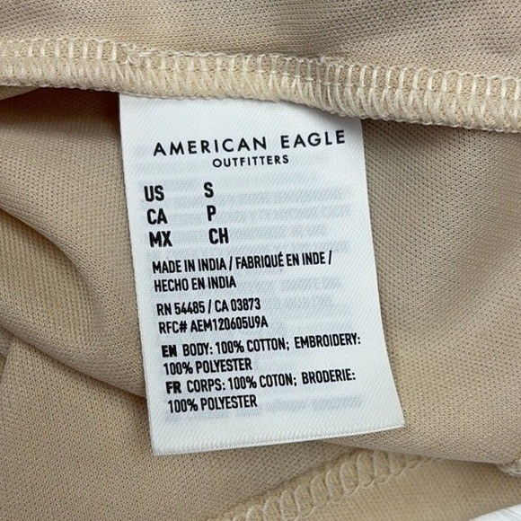 American Eagle Autumn Floral Embroidered Tiered Swing Mini Dress Beige Small