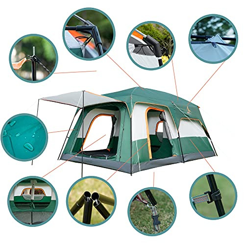 Extra Large Tente 12 Personnes (Style-B),Tentes Cabine Familiale,2 Vert-B - Photo 6/7