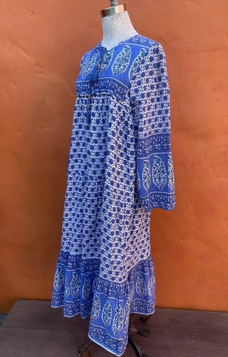 Emerson Fry India Collection Dress Boho Indian Cotton Gauze Yoke Tunic Hippie - Picture 5 of 6