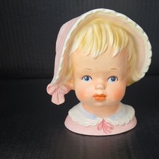 Relpo Hand Painted Pink Ceramic Girl Head Planter Baby Theme Glazed Nursery