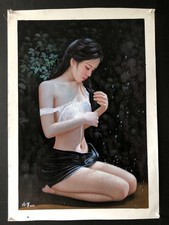 Chinese Hand Painted Canvas Oil Painting Beautiful Woman By Leng Jun 冷军 9157