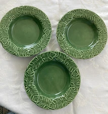 Bordallo Pinheiro Salad or Cereal Bowls  Set of 3, Green Leaves 8.5",  1.5" deep
