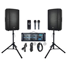 PRORECK 2400W 15" Powered PA Speaker System 8-Ch Mixer Mic Bluetooth Karaoke