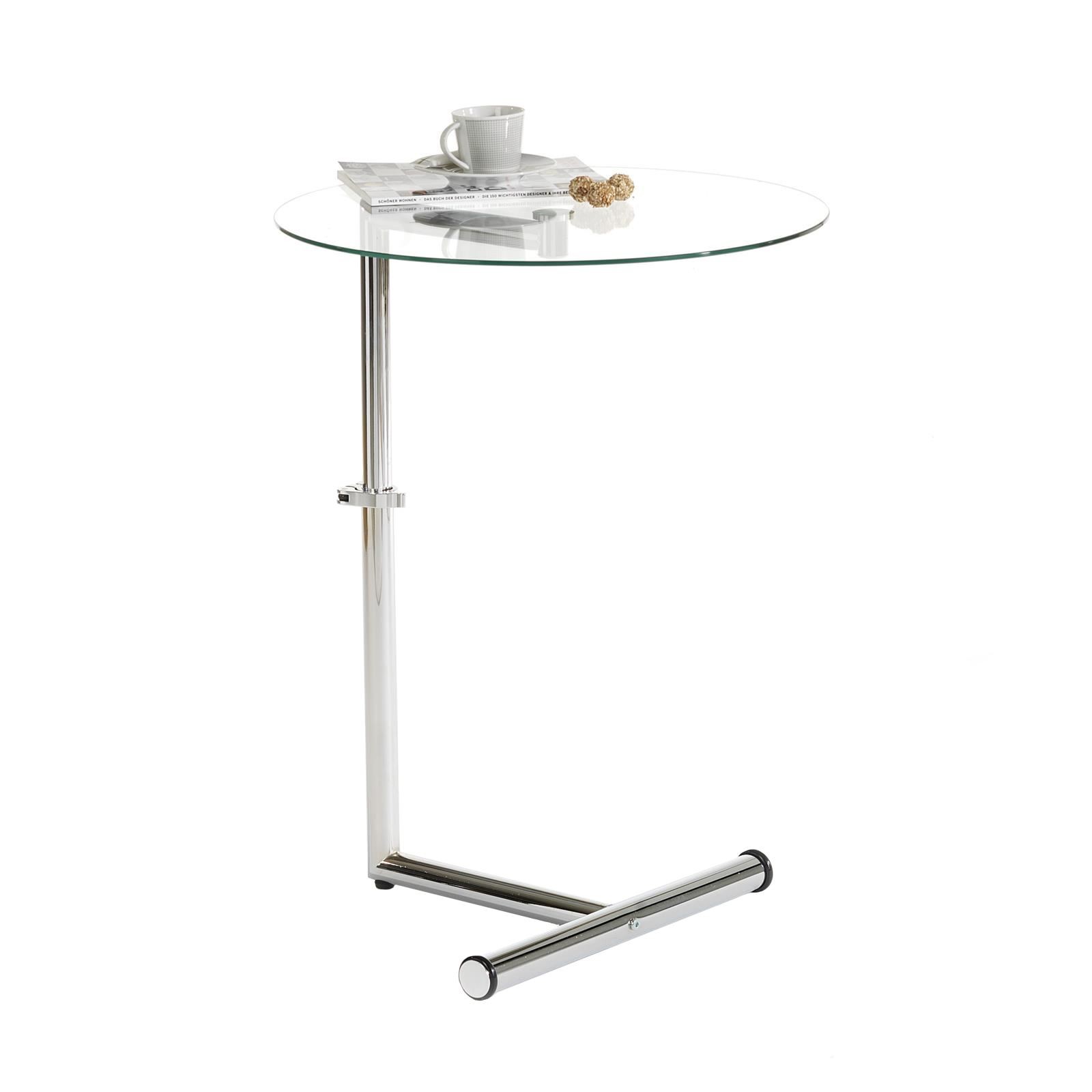 Table d'appoint ronde en verre trempé transparent réglable en hauteur de 50 à 70 cm