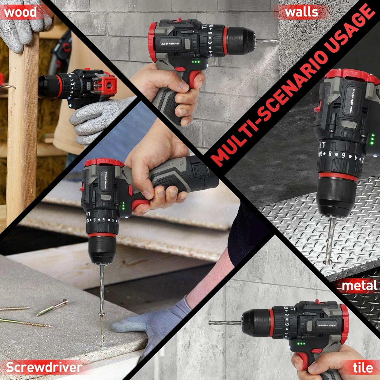 Powerful 16V Cordless Drill Set with 2 Batteries & LED Light, 398 In-Lb Torque