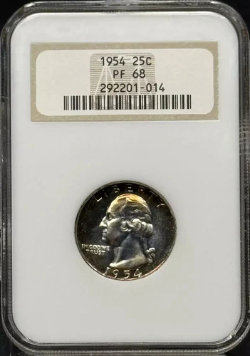 1954 Quarter Dollars Silver Coinage NGC PF-68 Rainbow Toning