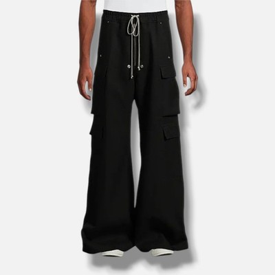 Rick Owens Men's Black Cargobelas Wide-Leg Cargo Pants Size 40