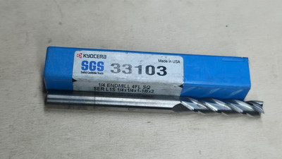 Kyocera SGS 33103 1/4'' 4 Flute Square End Solid Carbide End Mill L1S Series USA