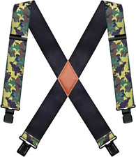 Work Suspenders for Men Heavy Duty 2 Wide Sturdy Clips X-Back Design Camo Su...