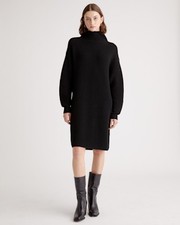 Quince Women Australian Merino Wool Relaxed Turtleneck Sweater Dress Black M
