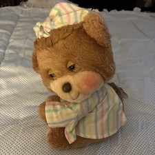 Plush Vintage Fisher Price Teddy Beddy Bear 10  Pastel Stripe Nightcap 1985