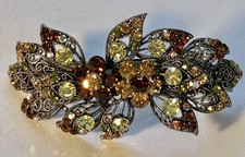 Rhinestone Filigree Hair Barrette Amber Topaz Champagne Crystals