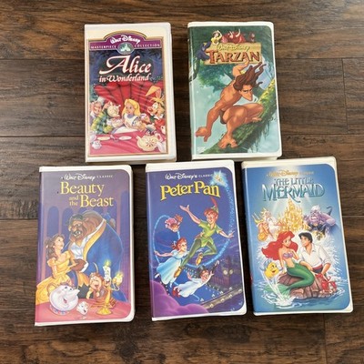 Classic Disney VHS Tape Lot- Alice in Wonder, Tarzan, PP, Little Mermaid, A in W