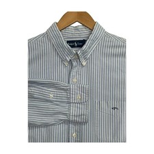 Vintage Ralph Lauren Shirt Mens XXL Blue Striped Oxford Preppy Classic Retro 90s