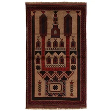 Classic Wool Rug Handmade Baloch Tribal Living Room Carpet 4.4x2.7 ft