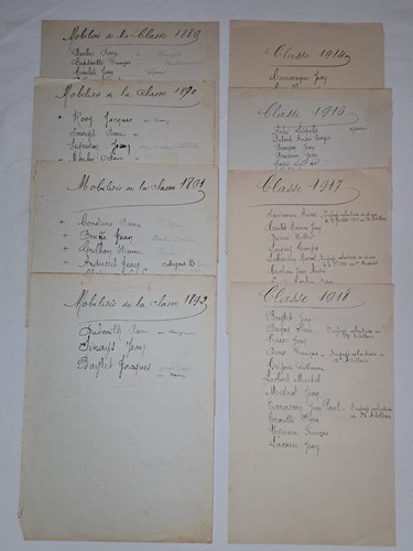 Lot Rare Documents WW1 - Listes Mobilisation Classes 1889-1918 - Noms Soldats